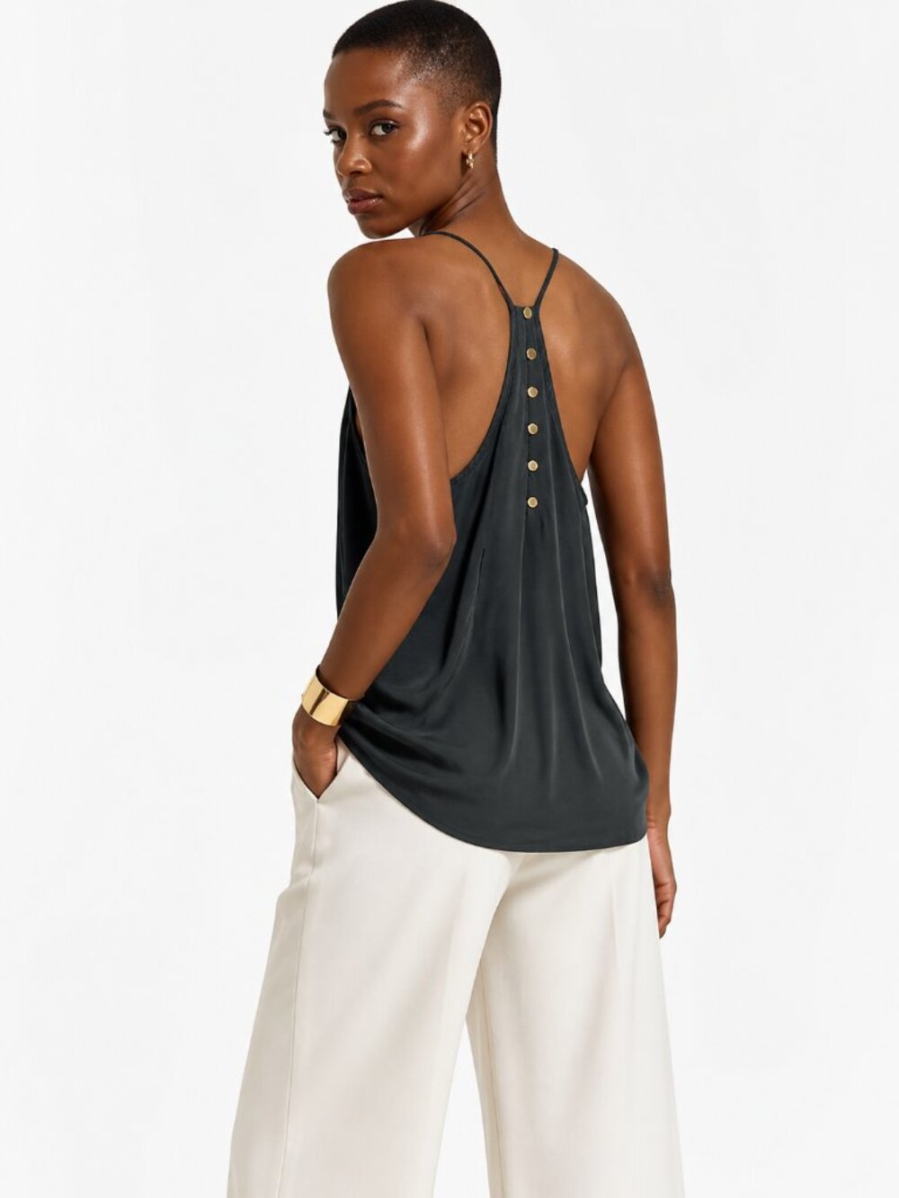 Amanda Uprichard Silk Racerback Tank Top Dusty Black Size S Going Out Party